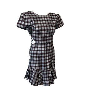 AFRM‎ Chelsea Lattice Back Flannel Mermaid Dress Black XS Plaid Schoolgirl New